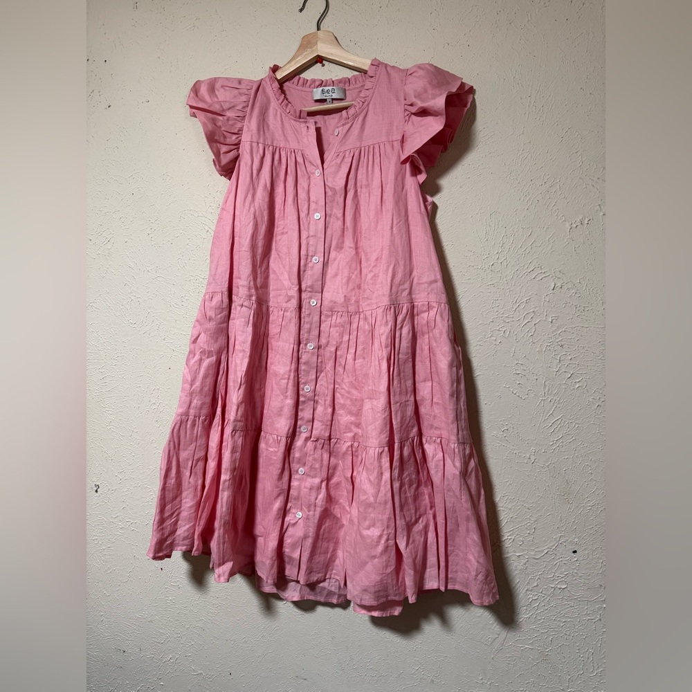 Sea New York Flutter Sleeve Button Front Dress in Pink - Picture 4 of 4